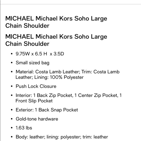 Michael Kors Soho Large Leather Chain Shoulder Bag Tea Rose NWT - Picture 9 of 9